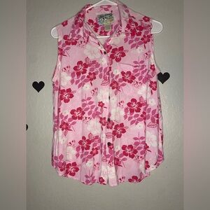 Big Dogs Pink Floral Tropical Sleeveless Shirt – Medium